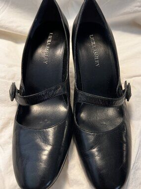 Laura Ashley Mary Jane Heels – Black Leather | Size 9 - MF0305